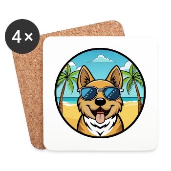South Russian Ovcharka Dog Breed Cartoon Beach - Coasters (set of 4) - white - Front