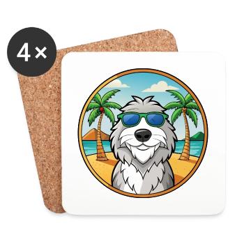 Polnische Schäferhundrasse Cartoon Sonnenbrille Strand - Untersetzer (4er-Set) - Weiß - Vorne