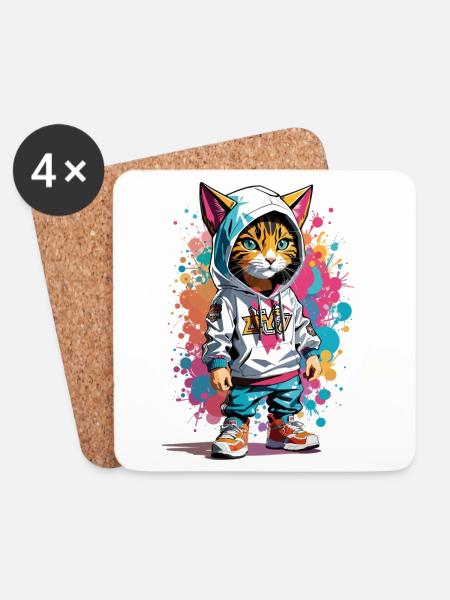 Graffiti Katze - Untersetzer (4er-Set) - Weiß