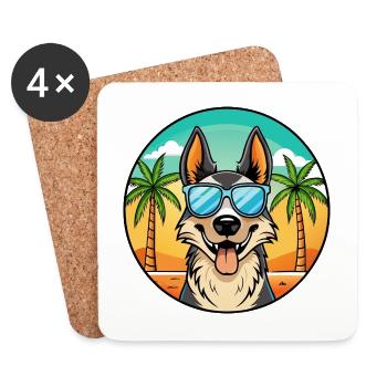 Nordamerikanischer Schäferhund Rasse Cartoon Beach - Untersetzer (4er-Set) - Weiß - Vorne