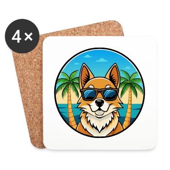 Nordic Spitz Dog Breed Cartoon Sunglasses Beach - Coasters (set of 4) - white - Front