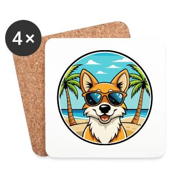 Lunettes de soleil de dessin animé de race de chien chantant de Nouvelle-Guinée - Dessous de verre (lot de 4) - blanc - Devant