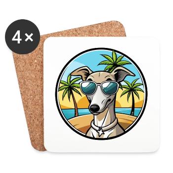 Lévrier italien race chien dessin animé lunettes de soleil plage - Dessous de verre (lot de 4) - blanc - Devant