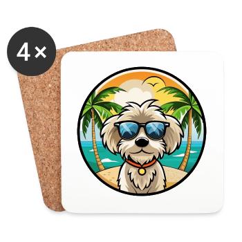 Maltipoo Chien Race Dessin Animé Lunettes de Soleil Plage - Dessous de verre (lot de 4) - blanc - Devant