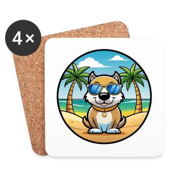 Milieu Asiatique Ovtcharka Chien Race Dessin Animé Plage - Dessous de verre (lot de 4) - blanc - Devant
