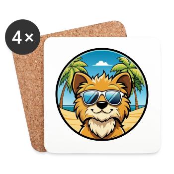 Lowchen Little Lion Dog Breed Cartoon Sunglasses - Coasters (set of 4) - white - Front