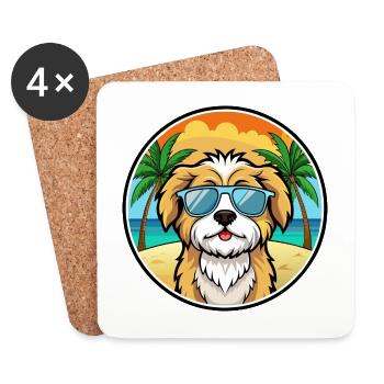 Lhassa Apso Chien Race Dessin Animé Lunettes De Soleil Plage - Dessous de verre (lot de 4) - blanc - Devant