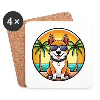 Japanischer Terrier Hund Rasse Cartoon Sonnenbrille Strand - Untersetzer (4er-Set) - Weiß - Vorne