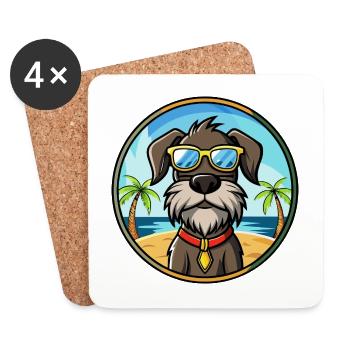 Chien d’arrêt allemand à poil dur race dessin animé plage - Dessous de verre (lot de 4) - blanc - Devant