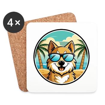 Deutscher Spitz Hund Rasse Cartoon Sonnenbrille Strand - Untersetzer (4er-Set) - Weiß - Vorne
