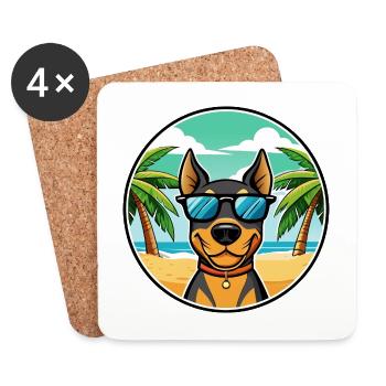 Deutscher Pinscher Hund Rasse Cartoon Sonnenbrille Strand - Untersetzer (4er-Set) - Weiß - Vorne