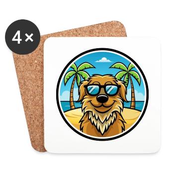 Friesische Wasserhundrasse Cartoon Sonnenbrille Strand - Untersetzer (4er-Set) - Weiß - Vorne