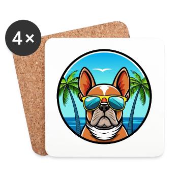 Bouledogue Français Race Dessin Animé Lunettes de Soleil Plage - Dessous de verre (lot de 4) - blanc - Devant