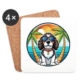 English Springer Spaniel Hunderasse Cartoon Beach - Untersetzer (4er-Set) - Weiß - Vorne