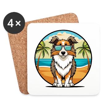 Berger anglais Chien Race Dessin Animé Lunettes De Soleil Plage - Dessous de verre (lot de 4) - blanc - Devant
