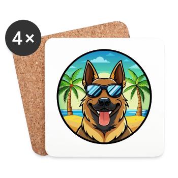 Berger d’Europe de l’Est Race Cartoon Beach - Dessous de verre (lot de 4) - blanc - Devant