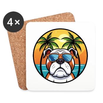 Bouledogue anglais race dessin animé lunettes de soleil plage - Dessous de verre (lot de 4) - blanc - Devant