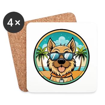 Bolognese Chien Race Dessin Animé Lunettes De Soleil Plage - Dessous de verre (lot de 4) - blanc - Devant