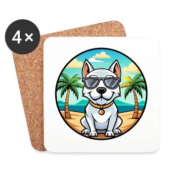 Dogue Argentino Chien Race Dessin Animé Lunettes De Soleil Plage - Dessous de verre (lot de 4) - blanc - Devant