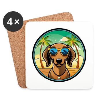 Dackel Hunderasse Cartoon Sonnenbrille Strand - Untersetzer (4er-Set) - Weiß - Vorne