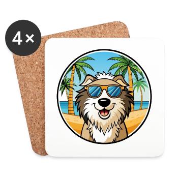 Kroatische Schäferhundrasse Cartoon Sonnenbrille Strand - Untersetzer (4er-Set) - Weiß - Vorne