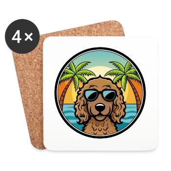 Curly Coated Retriever Dog Breed Cartoon Beach - Coasters (set of 4) - white - Front