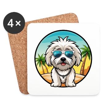 Coton De Tulear Hunderasse Cartoon Sonnenbrille Strand - Untersetzer (4er-Set) - Weiß - Vorne