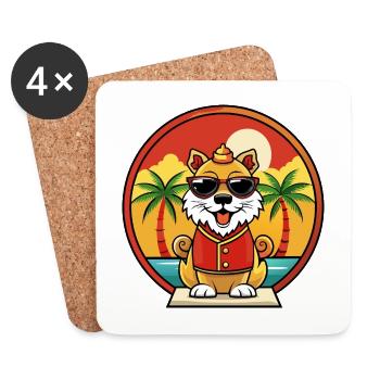 Chinesische kaiserliche Hunderasse Cartoon Sonnenbrille Strand - Untersetzer (4er-Set) - Weiß - Vorne