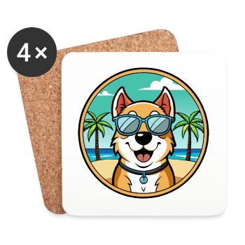 Central Asian Shepherd Dog Breed Cartoon Beach - Coasters (set of 4) - white - Front