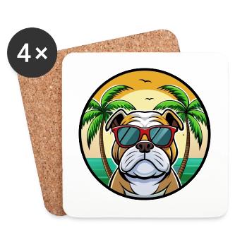 Bulldog Breed Cartoon Lunettes de soleil Beach - Dessous de verre (lot de 4) - blanc - Devant