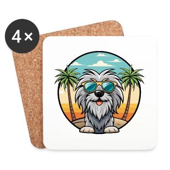 Bergamasco Chien de berger Race Dessin animé Lunettes de soleil Plage - Dessous de verre (lot de 4) - blanc - Devant