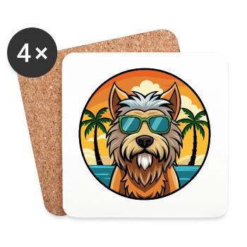 Briard Dog Breed Cartoon Sunglasses Beach - Coasters (set of 4) - white - Front