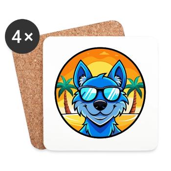 Blaue Spitzenhunderasse Cartoon Sonnenbrille Strand - Untersetzer (4er-Set) - Weiß - Vorne