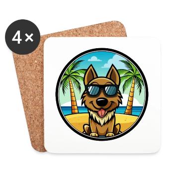 Black Tan Dog Breed Cartoon Sunglasses Beach - Coasters (set of 4) - white - Front