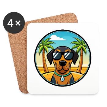 Black And Tan Coonhound Dog Breed Cartoon Beach - Coasters (set of 4) - white - Front