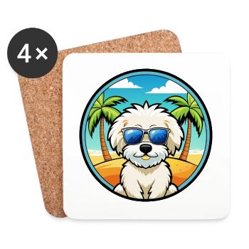 Bichon Frise Hunderasse Cartoon Sonnenbrille Strand - Untersetzer (4er-Set) - Weiß - Vorne
