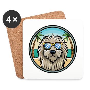 Bergamasco Chien Race Dessin Animé Lunettes De Soleil Plage - Dessous de verre (lot de 4) - blanc - Devant