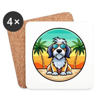 Basset Griffon Vendéen Hunderasse Cartoon Beach - Untersetzer (4er-Set) - Weiß - Vorne