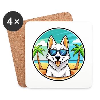 White Shepherd Dog Breed Cartoon Sunglasses Beach - Coasters (set of 4) - white - Front