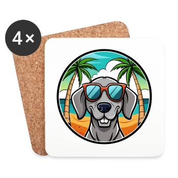 Braque de Weimar Race Chien Dessin Animé Lunettes De Soleil Plage - Dessous de verre (lot de 4) - blanc - Devant