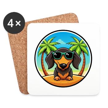 Lunettes de soleil de dessin animé de race de chien teckel à poil dur - Dessous de verre (lot de 4) - blanc - Devant