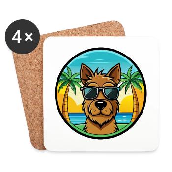 Welsh Terrier Dog Breed Cartoon Sunglasses Beach - Coasters (set of 4) - white - Front