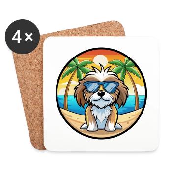 Tibetische Kyi Apso Hunderasse Cartoon Sonnenbrille Strand - Untersetzer (4er-Set) - Weiß - Vorne