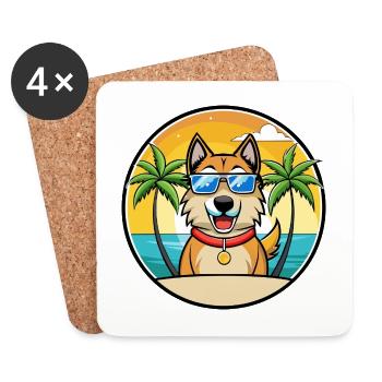 Schäferhund Rasse Cartoon Sonnenbrille Strand - Untersetzer (4er-Set) - Weiß - Vorne