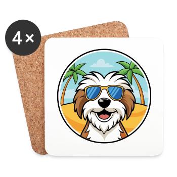 Tibet Terrier Hund Rasse Cartoon Sonnenbrille Strand - Untersetzer (4er-Set) - Weiß - Vorne