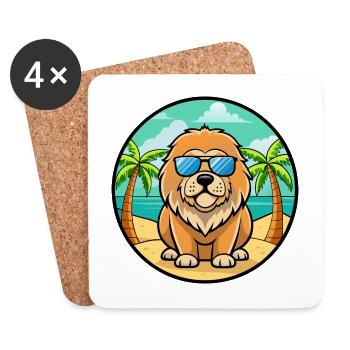 Tibetische Dogge Hunderasse Cartoon Sonnenbrille Strand - Untersetzer (4er-Set) - Weiß - Vorne