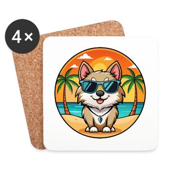 Schwedische Lapphund Hunderasse Cartoon Sonnenbrille Strand - Untersetzer (4er-Set) - Weiß - Vorne