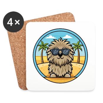 Puli Chien Race Dessin Animé Lunettes De Soleil Plage - Dessous de verre (lot de 4) - blanc - Devant