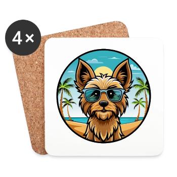 Silky Terrier Hund Rasse Cartoon Sonnenbrille Strand - Untersetzer (4er-Set) - Weiß - Vorne