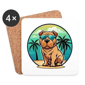 Shar Pei Hunderasse Cartoon Sonnenbrille Strand - Untersetzer (4er-Set) - Weiß - Vorne